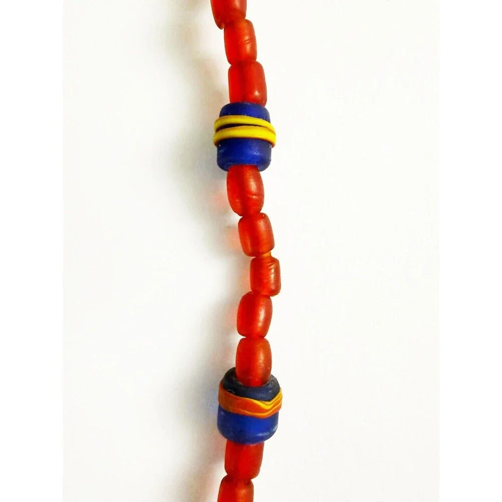Vintage Jewelry Glass Beaded Long Necklace Handmade African Red Boho Y2K Artisan